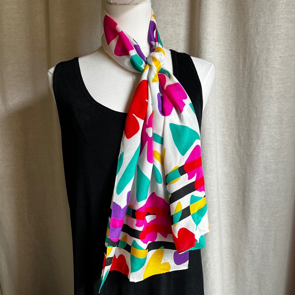 Vintage Liz Claiborne Abstract Floral Silk Scarf 10x50